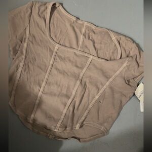 NWT Arizona Ribbed Taupe Tan Cropped short sleeve Top 2XL Womens